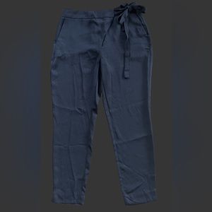 Zara navy trousers with front wrap detail and tie